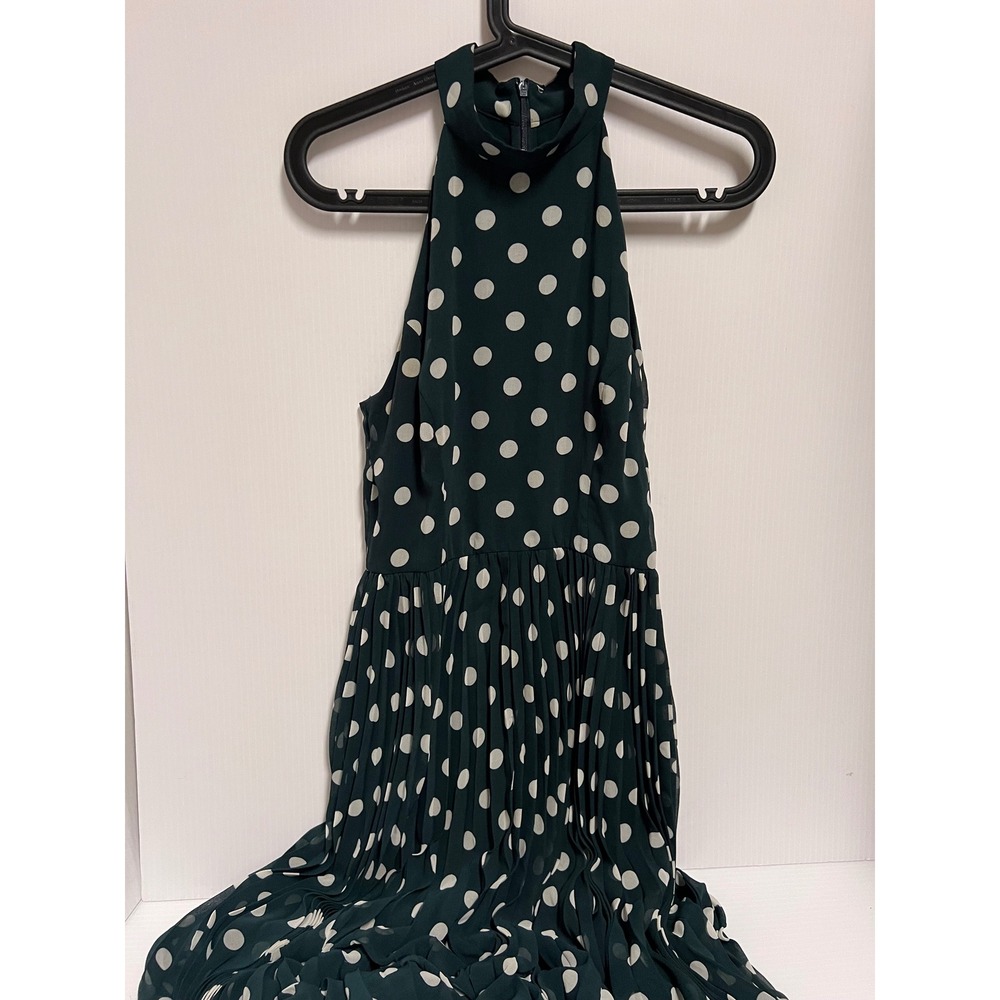 Zimmermann Forest Green Polka Dot Silk Pleated Halter Maxi Dress Size 3